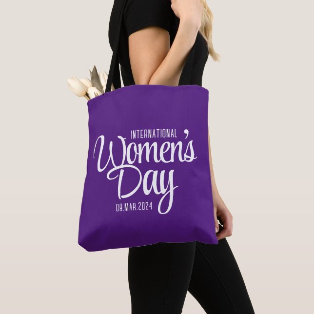 Purple Script International Women's Day March 8 Tote Bag (Close Up)