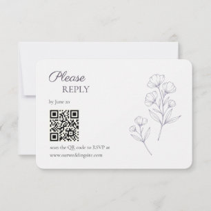 Purple Script Line Art RSVP Card