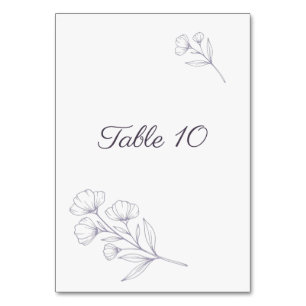 Purple Script Line Art Table Number Sign