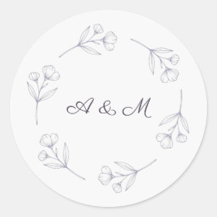 Purple Script Line Art Wedding Seal Sticker