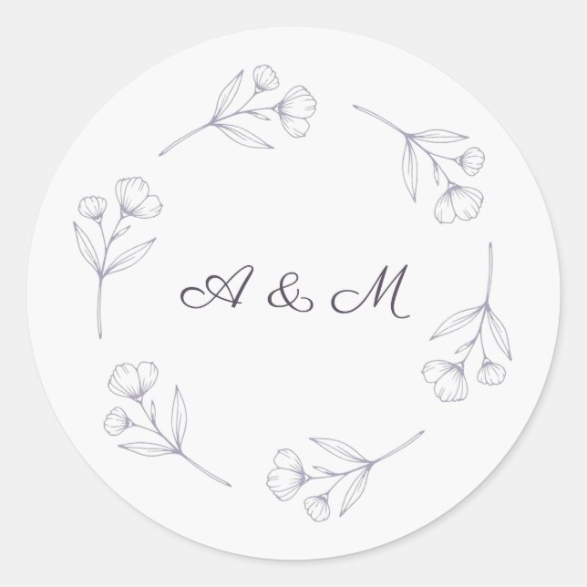 Purple Script Line Art Wedding Seal Sticker (Front)