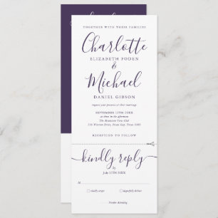 Purple Script Minimalist All In One Wedding Invitation