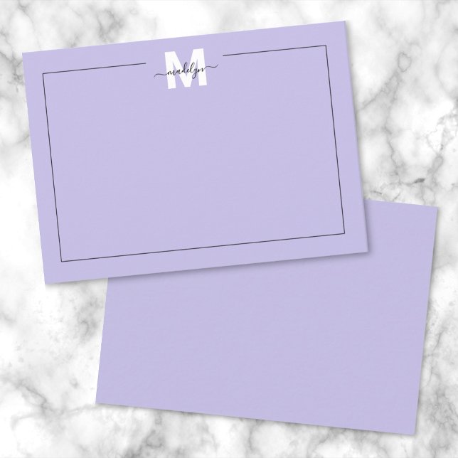Purple Script Name Monogram Card (Purple Script Calligraphy Name Monogram Note Card)