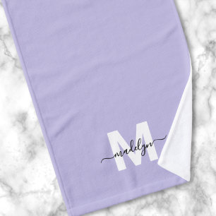 Purple Script Name Monogram Hand Towel