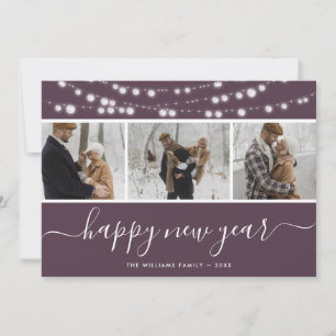 Purple Script Photo Collage Happy New Year Card