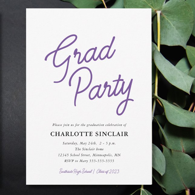 Purple Script Simple Budget Grad Party Invitation (Creator Uploaded)