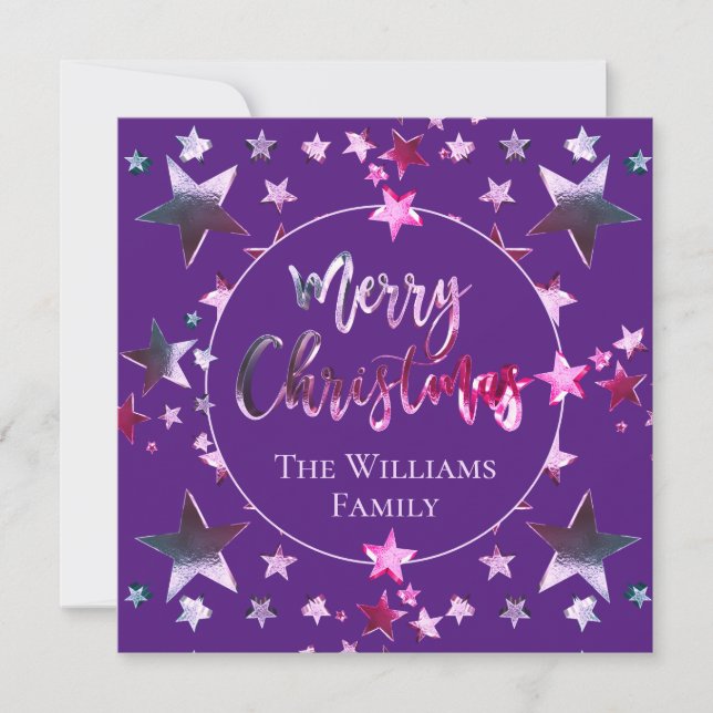 Purple  Script Stars Modern Chic Merry Christmas (Front)