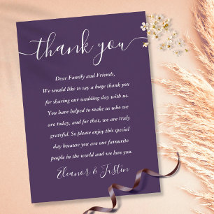 Purple Script Thank You Wedding  Place Card