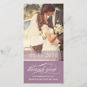 PURPLE SCRIPT THANKS WEDDING THANK YOU CARD