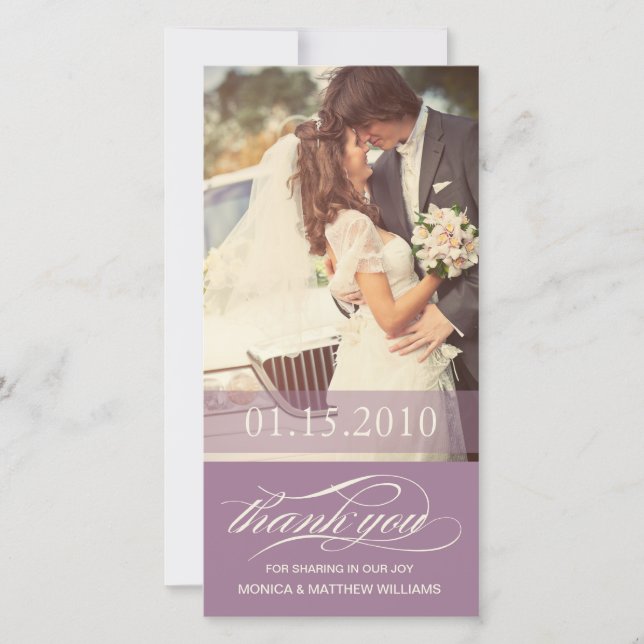 PURPLE SCRIPT THANKS | WEDDING THANK YOU CARD (Front)