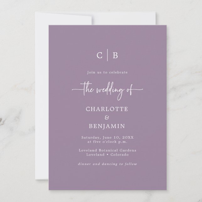 Purple Script Wedding Invitation (Front)