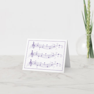 Purple Scrolled Music Staffs on White Note Card