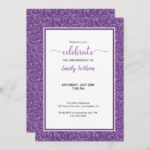 Purple Scrolling Pattern 30th Birthday Invitation