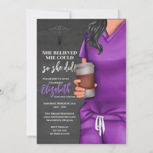 Purple Scrubs Nursing School Graduation Invitation