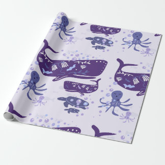 Purple Sea Creatures Whimsical Wrapping Paper