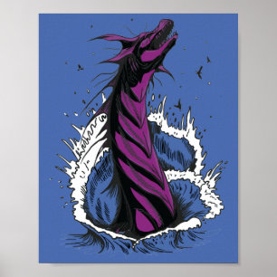 Purple Sea Monster Serpent Ocean Waves Poster