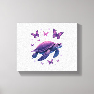 Purple - Sea Turtle Butterfly T-Shirt Canvas Print