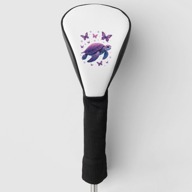 Purple - Sea Turtle Butterfly T-Shirt Golf Head Cover (Front)
