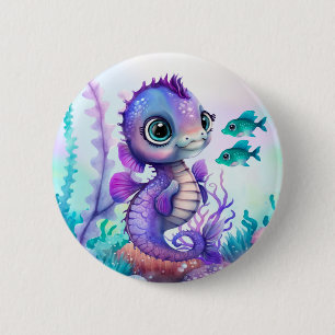 Purple Seahorse 6 Cm Round Badge