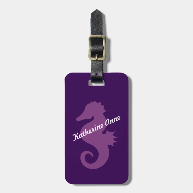 Purple Seahorse Custom Luggage Tag (Front Vertical)