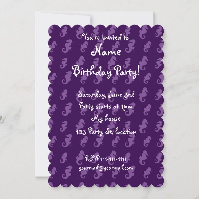 Purple seahorses invitation (Front)