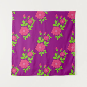 Purple seamless pattern with pink flowers and gree tapestry