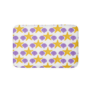 Purple Seashells Yellow Starfish Marine Life Bath Mat