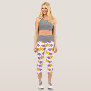 Purple Seashells Yellow Starfish Marine Life Capri Leggings