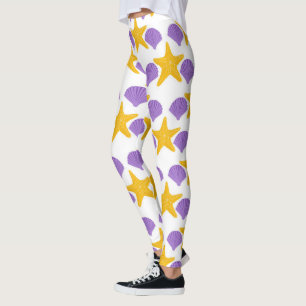 Purple Seashells Yellow Starfish Marine Life Leggings