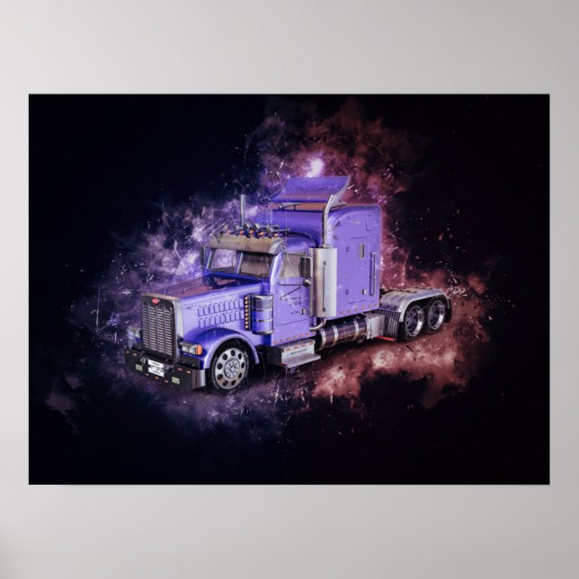 Purple Semi Tractor Trailer Truck Poster (Front)