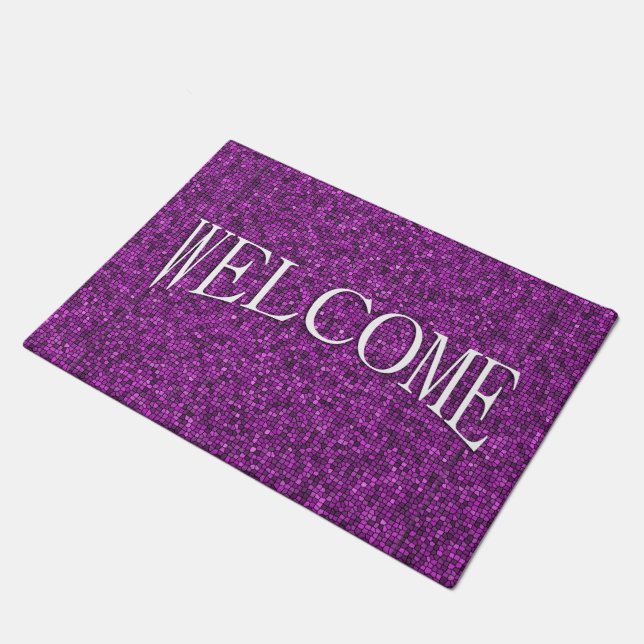 Purple Sequin Look Welcome Doormat (Angled)