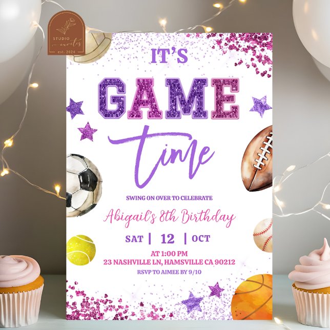 Purple Sequin Sports Birthday Invitation (Creator Uploaded)