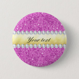 Purple Sequins Gold Foil and Diamonds 6 Cm Round Badge