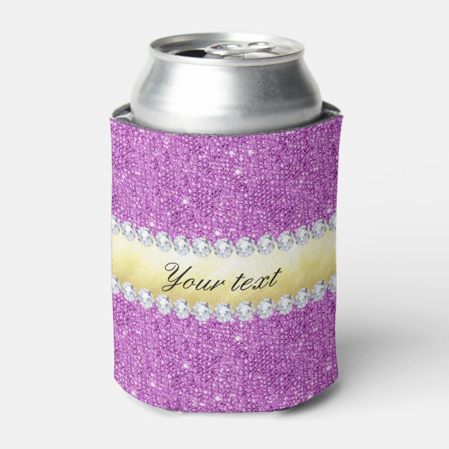 Purple Sequins Gold Foil and Diamonds Can Cooler (Can Front)