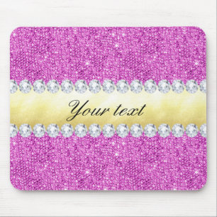 Purple Sequins Gold Foil and Diamonds Mouse Pad