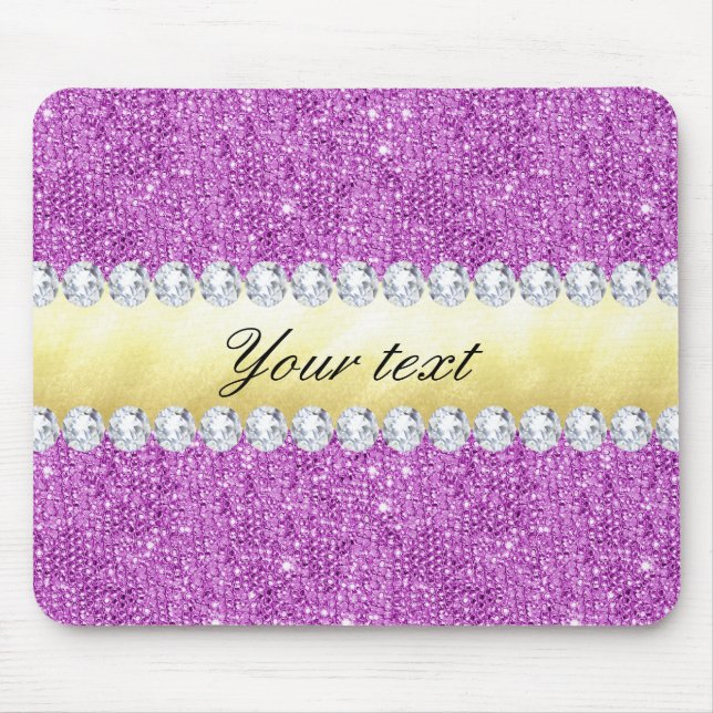 Purple Sequins Gold Foil and Diamonds Mouse Pad (Front)