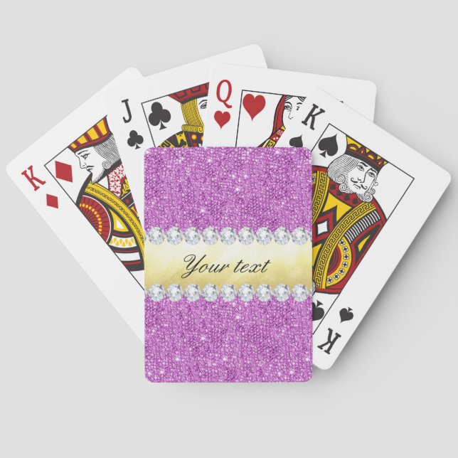 Purple Sequins Gold Foil and Diamonds Playing Cards (Back)