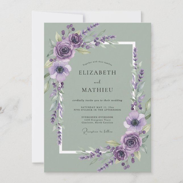 Purple Serene Watercolor Wedding Invitation (Front)