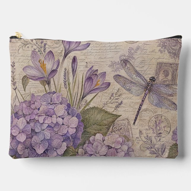 Purple Shabby Chic Hydrangeas Accessory Pouch (Front)