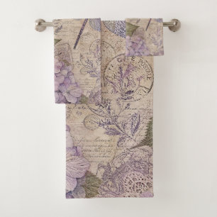 Purple Shabby Chic Hydrangeas Bath Towel Set