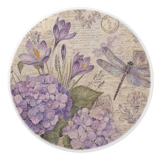 Purple Shabby Chic Hydrangeas Ceramic Knob