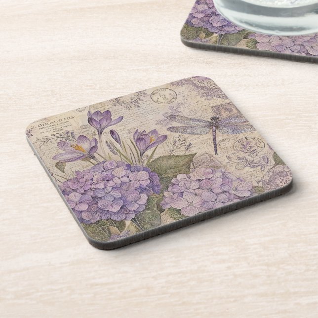 Purple Shabby Chic Hydrangeas Coaster (Left Side)