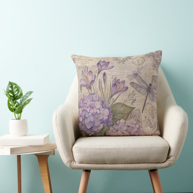 Purple Shabby Chic Hydrangeas Cushion (Chair)