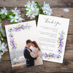 Purple Shades Flowers & Branches Photo Wedding Thank You Card