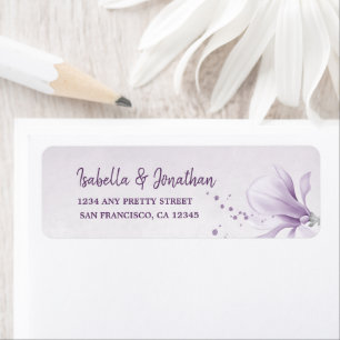 purple shades flowers wedding return address