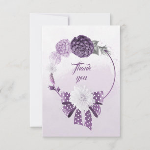 purple shades flowers wreath thank you card