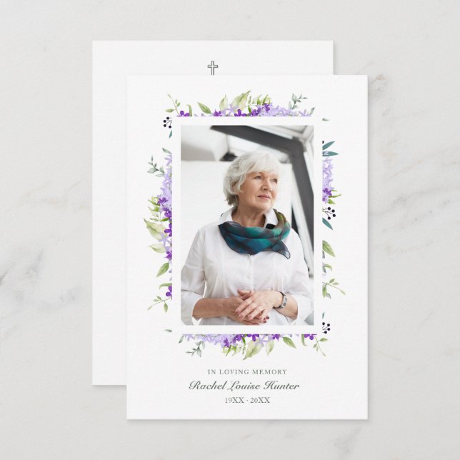 Purple Shades Garland In Loving Memory Photo Card (Front/Back)