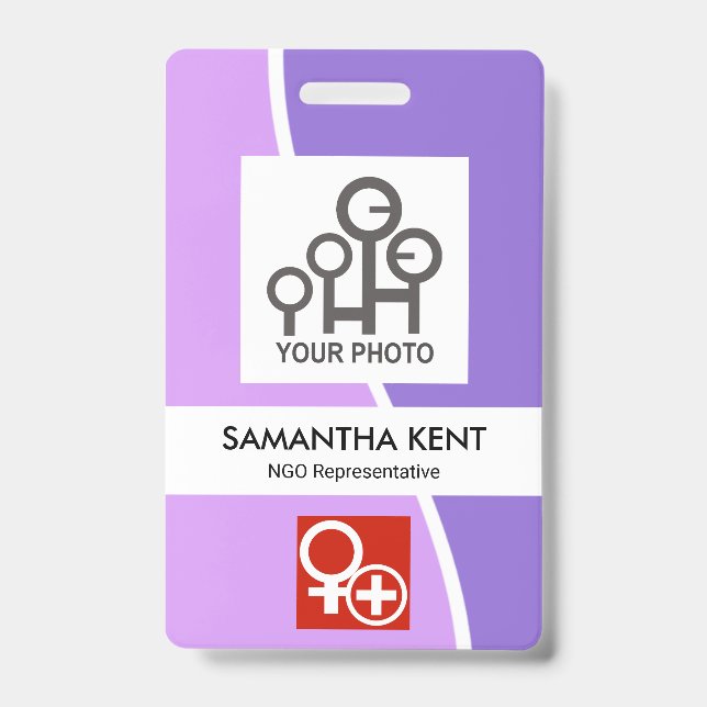 Purple Shades White Wave Photo Template Staff ID Badge (Front)