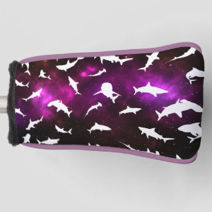 Purple shadow fish shark on gradient galaxy Space Golf Head Cover