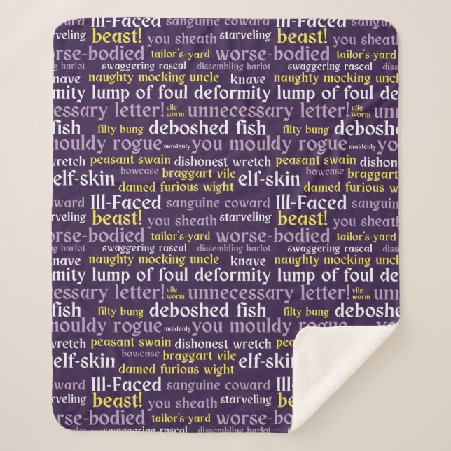 Purple Shakespeare Insult Funny Literature Sherpa Blanket (Front)